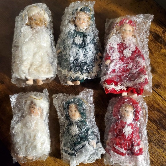 Vintage Porcelain Victorian Christmas Tree Ornament Dolls NIB Complete 8 pieces - Picture 7 of 8